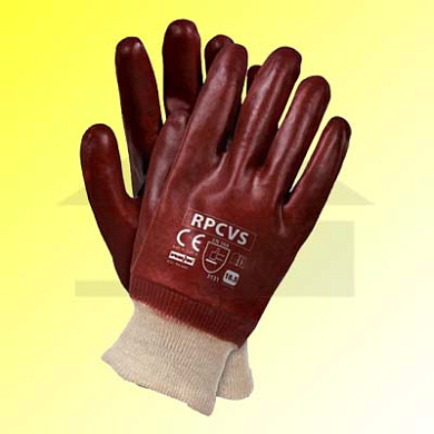 Перчатки трикотажные с ПВХ покрытием полным, красные,  Гранат арт. 302 (мин.риски)